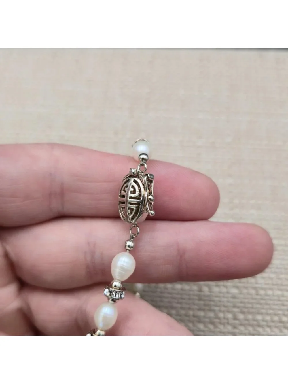 7.5 Inch Sterling Silver Freshwater Pearl Crystal Rondelle Spacer Bracelet A8159